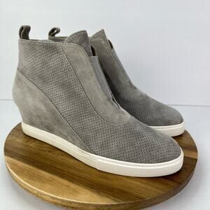 Linea Paolo Anna Low Heel Gray Leather Ankle Platform Wedge Sneaker Bootie  8